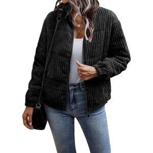 Women's Black Quilted Puffer Jacket Coats Lightweight Zip Up Pockets Style